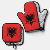 Oven Mitt und Pot Holders mit der Flagge Albaniens Ofenhandschuh & Topflappen-Set (Vorderseite/Rückseite)