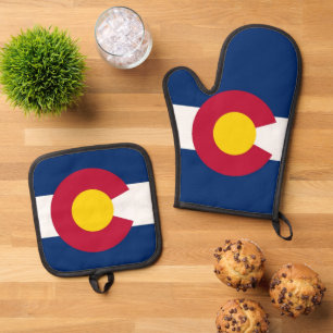Oven Mitt und Pot Holders mit der Flagge Colorado Ofenhandschuh & Topflappen-Set