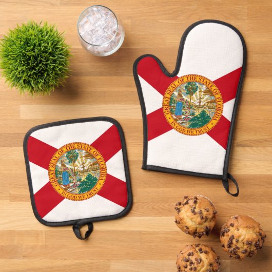 Oven Mitt und Pot Holders mit der Flagge Floridas, Ofenhandschuh & Topflappen-Set (Oben Unten)