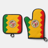 Oven Mitt und Pot Holders mit der Flagge von Los A Ofenhandschuh & Topflappen-Set (Vorderseite)
