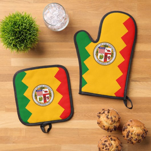Oven Mitt und Pot Holders mit der Flagge von Los A Ofenhandschuh & Topflappen-Set (Oben Unten)