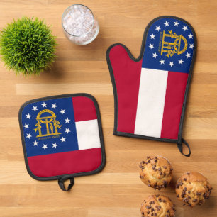 Oven Mitt und Pot Holders mit georgischer Flagge,  Ofenhandschuh & Topflappen-Set