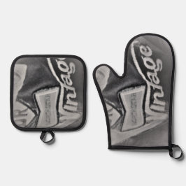 OVEN MITTS & POT HOLDER OLD COOKER STYLE DESIGN OFENHANDSCHUH & Topflappen-Set