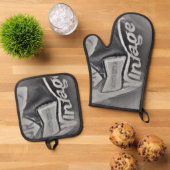 OVEN MITTS & POT HOLDER OLD COOKER STYLE DESIGN OFENHANDSCHUH & Topflappen-Set (Oben Unten)