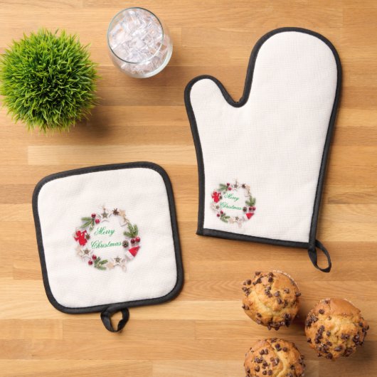Oven Mitts & Pot Holders Frohe Weihnachten Ofenhandschuh & Topflappen-Set (Oben Unten)