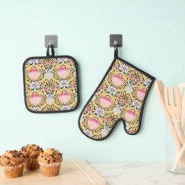 Oven Mitts & Pot Holdings - Art Nouveau Floral Ofenhandschuh & Topflappen-Set