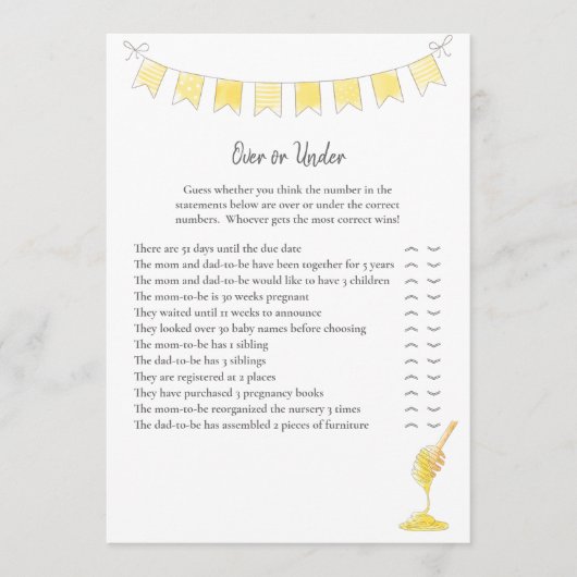 Over and Under Game Teddy Bear and Honey Card Programm (Vorderseite)