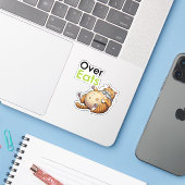 Over Eats - Funny Fat Cat Eating Fish Cartoon Aufkleber (Laptop mit iPhone)