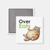 Over Eats - Funny Fat Cat Eating Fish Cartoon Magnet (Vorderseite/Rückseite)