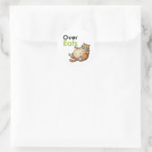Over Eats - Funny Fat Cat Eating Fish Cartoon Runder Aufkleber (Tasche)