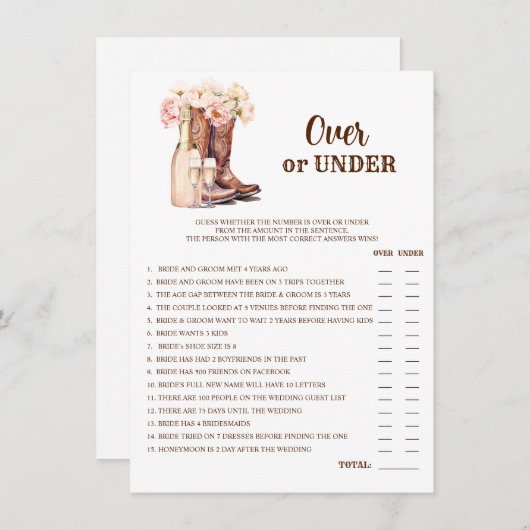 OVER oder UNDER Boost Bubbly Brautparty GAME Einladung (Vorne/Hinten)