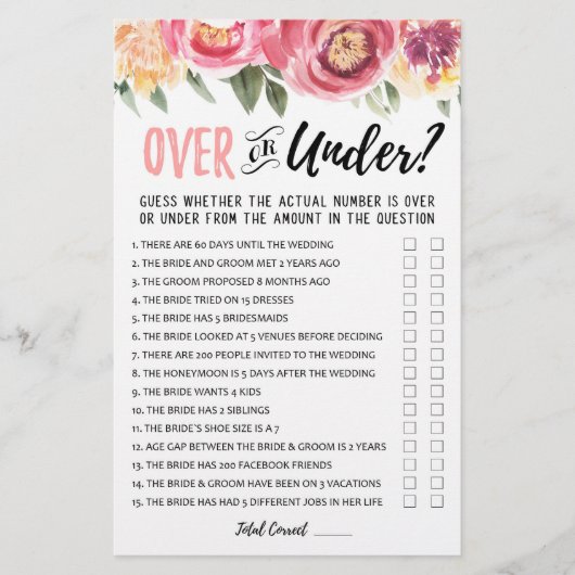 Over oder Under Brautparty oder Hen Party (Vorderseite)