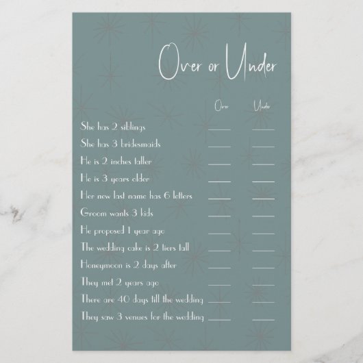 Over oder under Couple Shower Game Flyer (Vorne)