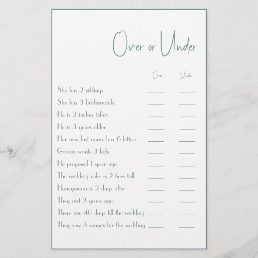 Over oder under Couple Shower Game Flyer (Vorne)