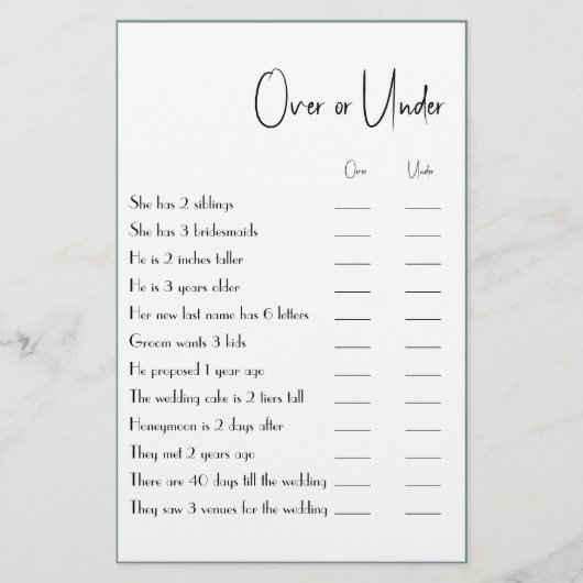 Over oder under Couple Shower Game Flyer (Vorne)