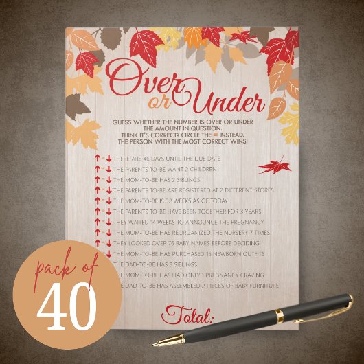 Over oder Under-Fall-Showdusche Party-Game Pack Notizblock