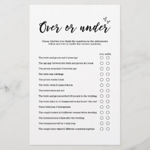Over oder Under Game für Hochzeiten oder Brautpart