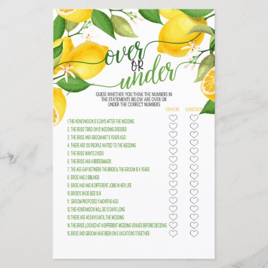 Over oder Under Game - Lemon (Vorderseite)