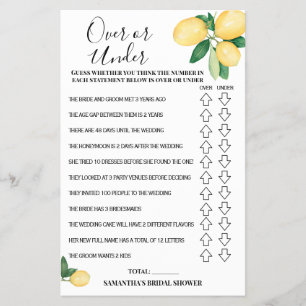 Over oder Under Lemons Brautparty Game Card Flyer