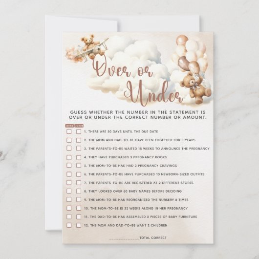 OVER ODER UNTER Baby Shooter Game Niedlich Bear Ba Einladung (Vorderseite)