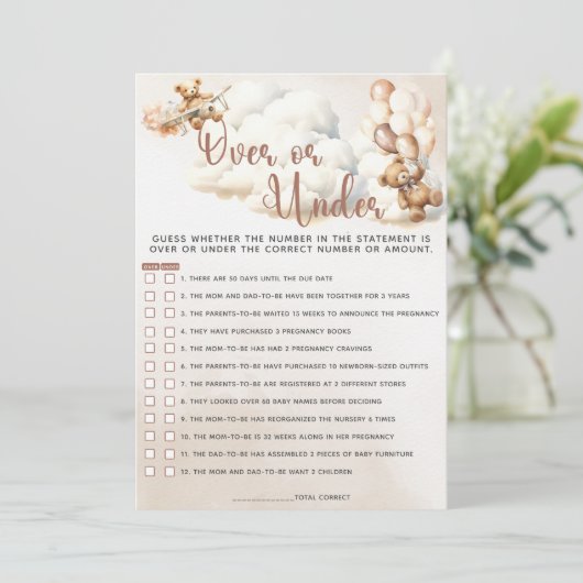 OVER ODER UNTER Baby Shooter Game Niedlich Bear Ba Einladung (Stehend Vorderseite)