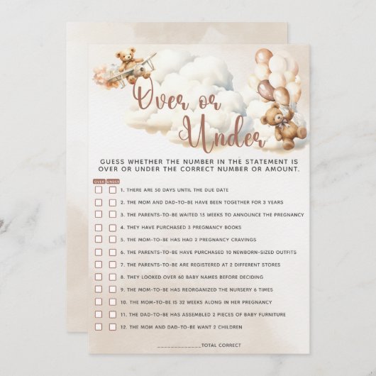 OVER ODER UNTER Baby Shooter Game Niedlich Bear Ba Einladung (Vorne/Hinten)