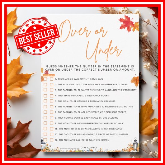 OVER ODER UNTER Baby Shower Spiel ein wenig Pumpki Einladung