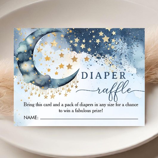 Over The Moon Baby Shower Boy Blue Diaper Raffle  Begleitkarte