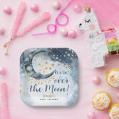 Over The Moon Baby Shower Boy Blue Paper Plate Pappteller (Party)