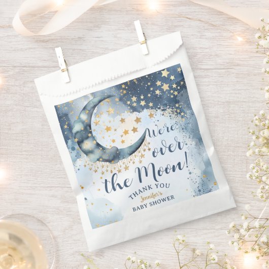 Over The Moon Baby Shower Boy Blue Twinkle Star Geschenktütchen (Ausgeschnitten)