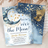 Over The Moon Baby Shower Boy Blue Twinkle Stars Einladung