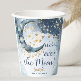 Over The Moon Baby Shower Boy Blue Twinkle Stars Pappbecher