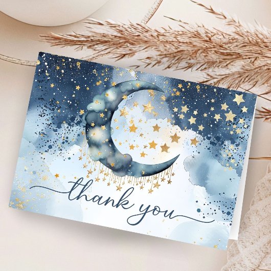 Over The Moon Baby Shower Folded Thank You Card Dankeskarte