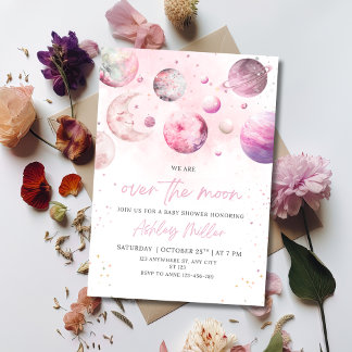 Over The Moon Baby Shower Invite, Girl Baby Shower Einladung