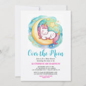 Over the Moon Baby Shower – Sleeping Unicorn Einladung (Vorderseite)
