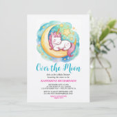 Over the Moon Baby Shower – Sleeping Unicorn Einladung (Stehend Vorderseite)