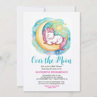 Over the Moon Baby Shower – Sleeping Unicorn Einladung
