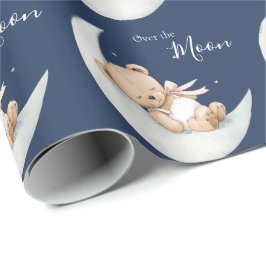 Over the Moon Bear Blue Baby Shower Geschenkpapier