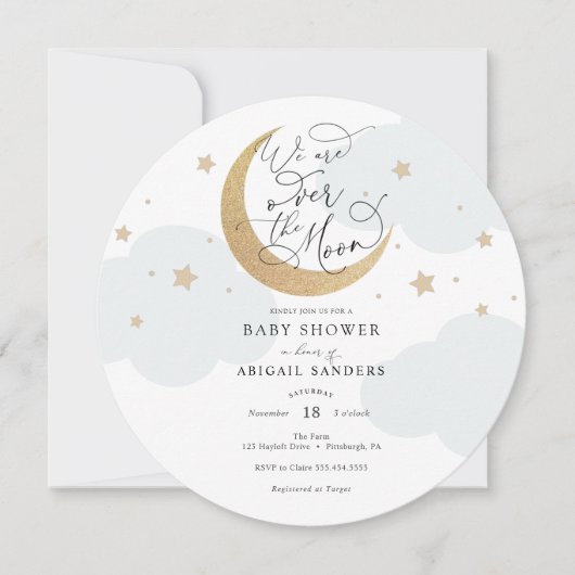 Over the Moon Blue Baby Shower Invitation Einladung (Vorderseite)