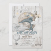 Over the Moon Blue Whale Boho Boy Baby Shower Einladung (Vorderseite)