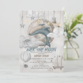 Over the Moon Blue Whale Boho Boy Baby Shower Einladung (Stehend Vorderseite)