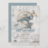 Over the Moon Blue Whale Boho Boy Baby Shower Einladung (Vorne/Hinten)