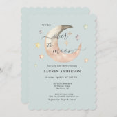 Over The Moon Boho Celestial Blue Baby shower Einladung (Vorne/Hinten)