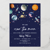 Over The Moon Boy Baby Shower Invite, Outer Space Folieneinladung (Vorderseite)