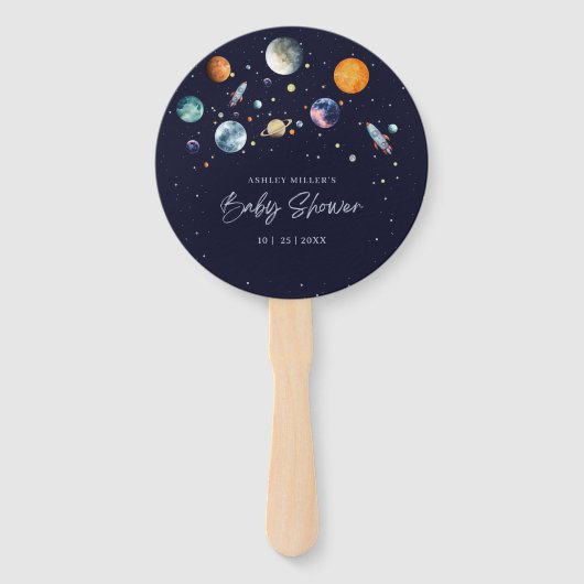Over The Moon Boy Baby Shower Party Space Galaxy Fächer (Vorderseite)