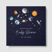 Over The Moon Boy Baby Shower Party Space Galaxy Gästebuch (Vorderseite)