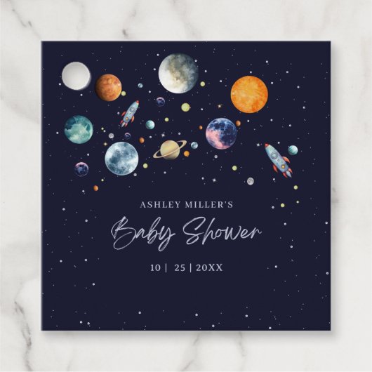 Over The Moon Boy Baby Shower Party Space Galaxy Geschenkanhänger (Vorderseite)