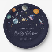Over The Moon Boy Baby Shower Party Space Galaxy Pappteller (Vorderseite)