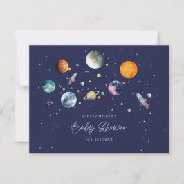 Over The Moon Boy Baby Shower Party Space Galaxy RSVP Karte