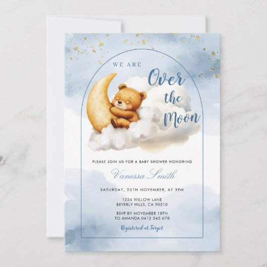 Over The Moon Boy Girl Baby Shower Invitation Einladung (Vorderseite)